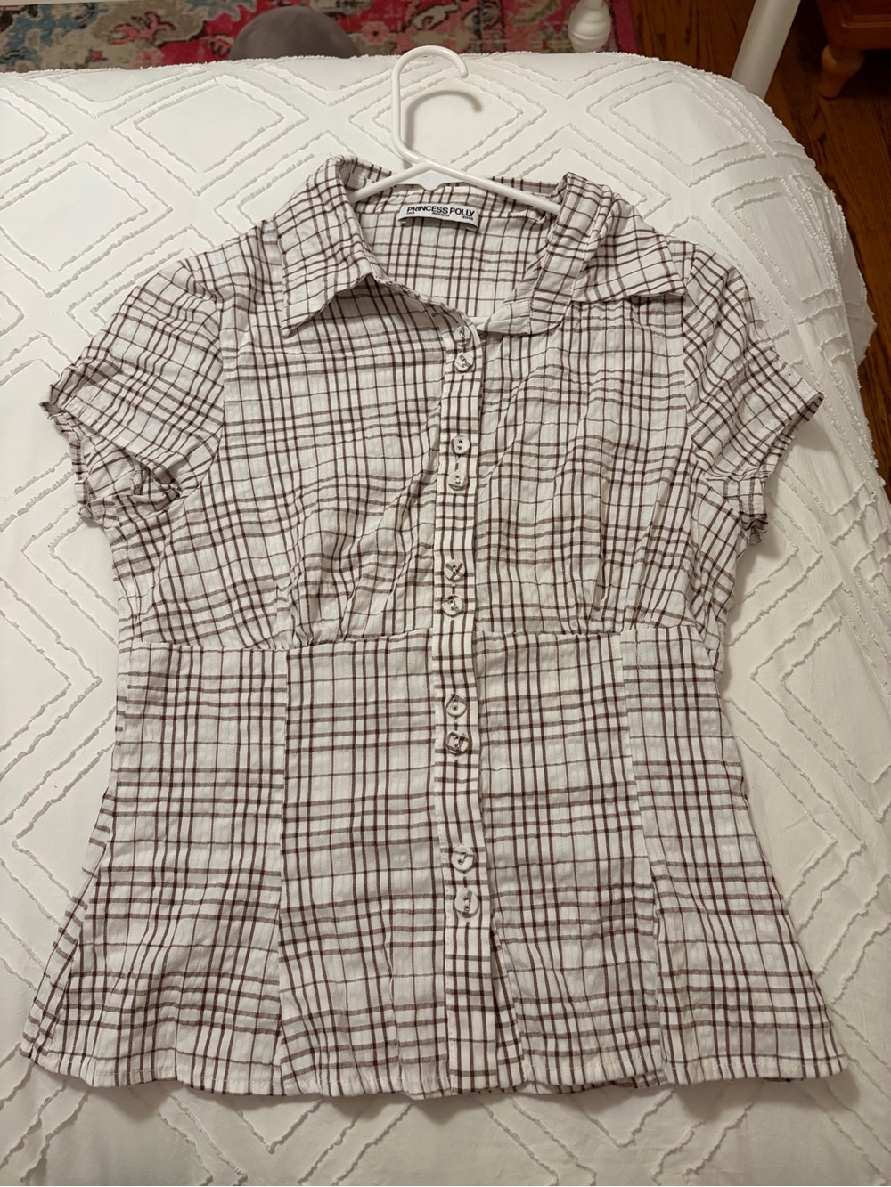 Princess Polly White and Brown Plaid Button-Up Top